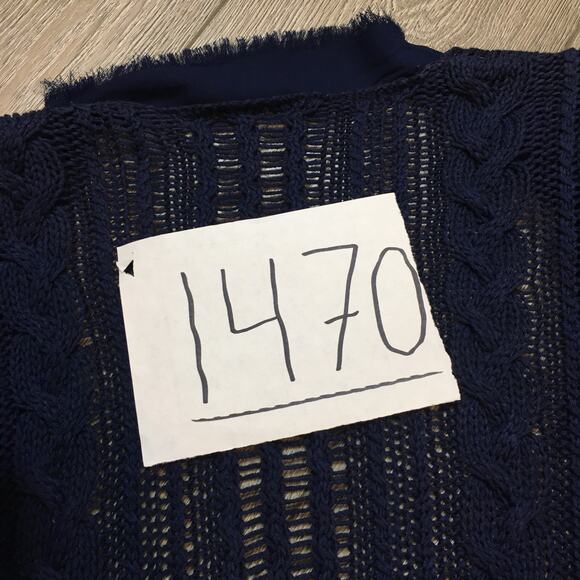 Chico's Blue Open Light long Knit Cardigan with chiffon edge Size 1 - Picture 7 of 7